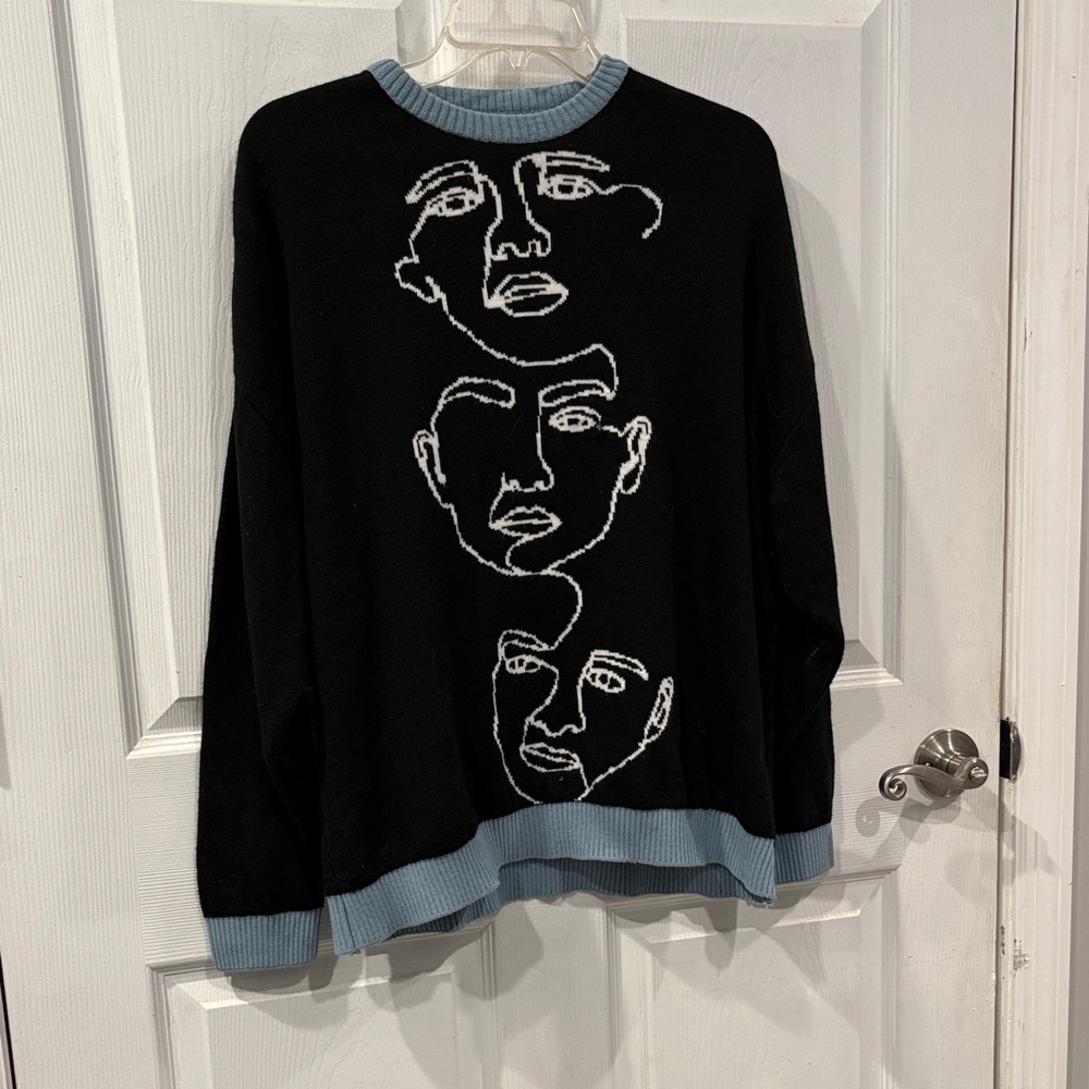 ASOS-Black and Blue Graphic Face Sweater size small